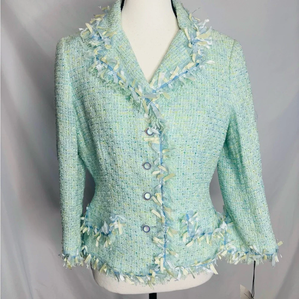 NWT Rickie Freemon for Terri John Fringe Tweed Blazer - Picture 4 of 9